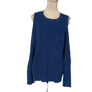 Loveriche Navy Ribbed Cold Shoulder Cotton Blend Sweater (L)
